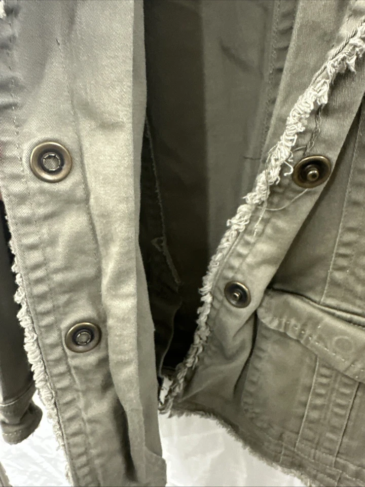 Chaqueta Militar Vintage Y2k Live a Little Flecos Marrón Frente a Presión Grande Algodón Foto 4 de 4