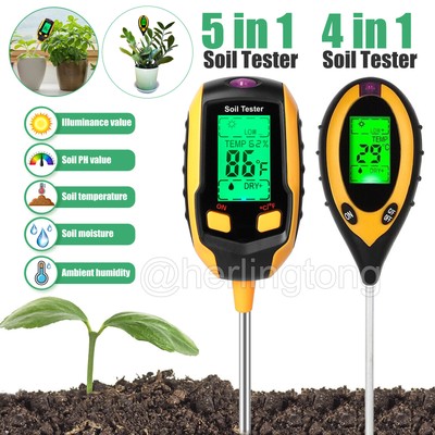 5 in 1 LCD Digital Soil PH Meter Tester Moisture Humidity LED Light Garden Plant