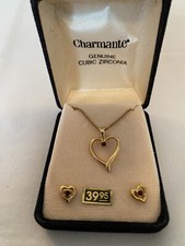 Genuine Cubic Zirconia Heart Necklace and Earrings.