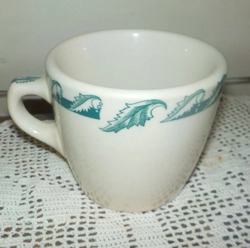 Vintage Shenango Coffee Mug Cup Restaurant Ware Diner White w/ Green Leaf Scroll