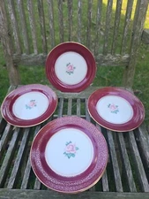 Homer Laughlin Lady Stratford Dark Rose Dessert Plate 6 3/8 Pink Gold Rim (each)