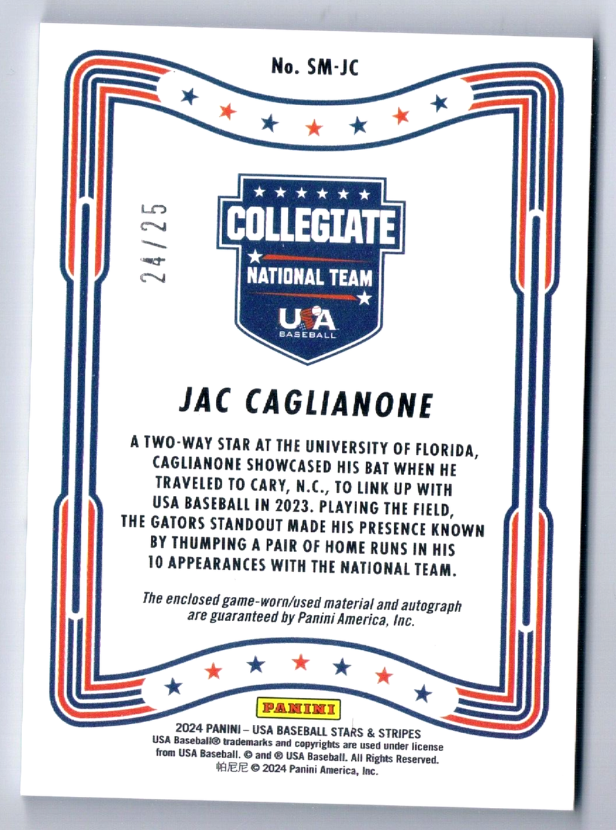 24/25 2024 JAC CAGLIANONE PANINI USA Signed Auto Autographed RELIC