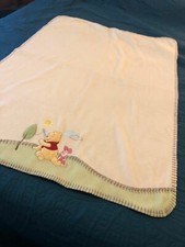 VTG Disney Winnie the Pooh Piglet Fleece Baby Blanket Green Border 28 x38"