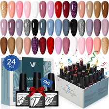 Juego de 24 esmaltes de uñas en gel: 21 colores de otoño e invierno con base
