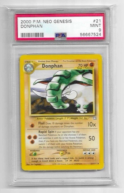 PSA 9 Donphan Neo Genesis 21/111 Unlimited Pokemon Card Non Holo MINT