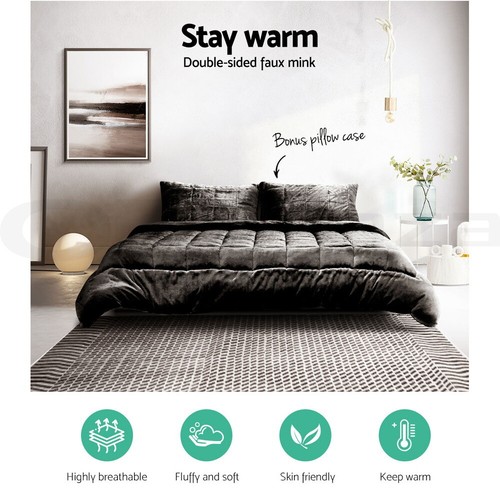 Giselle Bedding Faux Mink Quilt Plush Throw Blanket Comforter Duvet Cover Double - Picture 4 of 11