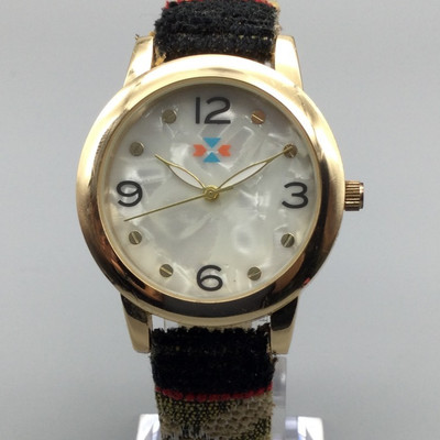 Canyon Sky Watch Womens 35mm Gold Round Case Southwestern Textile Band MOP Dial
