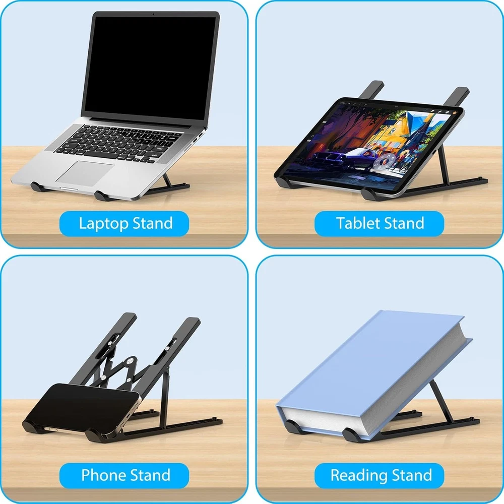 Adjustable Foldable ABS Silicone Laptop Stand for Desk – Portable Riser