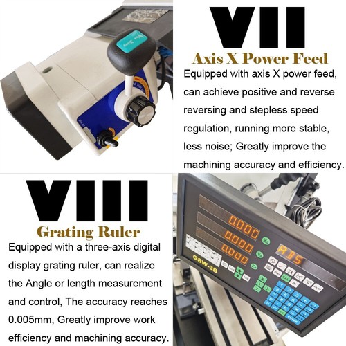 Benchtop Mill/Drill Machine with Grating Ruler Axis X Power Feed 110V R8 1100W - Picture 21 of 24