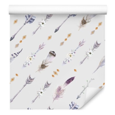 10m TAPETE SELBSTKLEBEND Wohnzimmer Federn Pfeile Blumen Aquarell XXL 3862