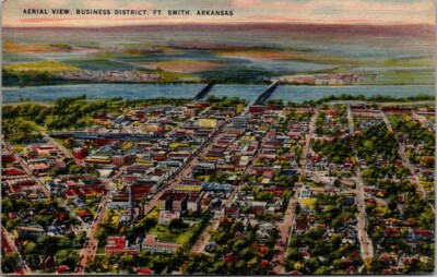 Postcard Aerial View Business District Ft Smith Arkansas 1945