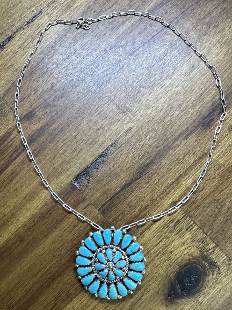 Lorraine Waatsa LW Native American Zuni Turquoise Silver Pin