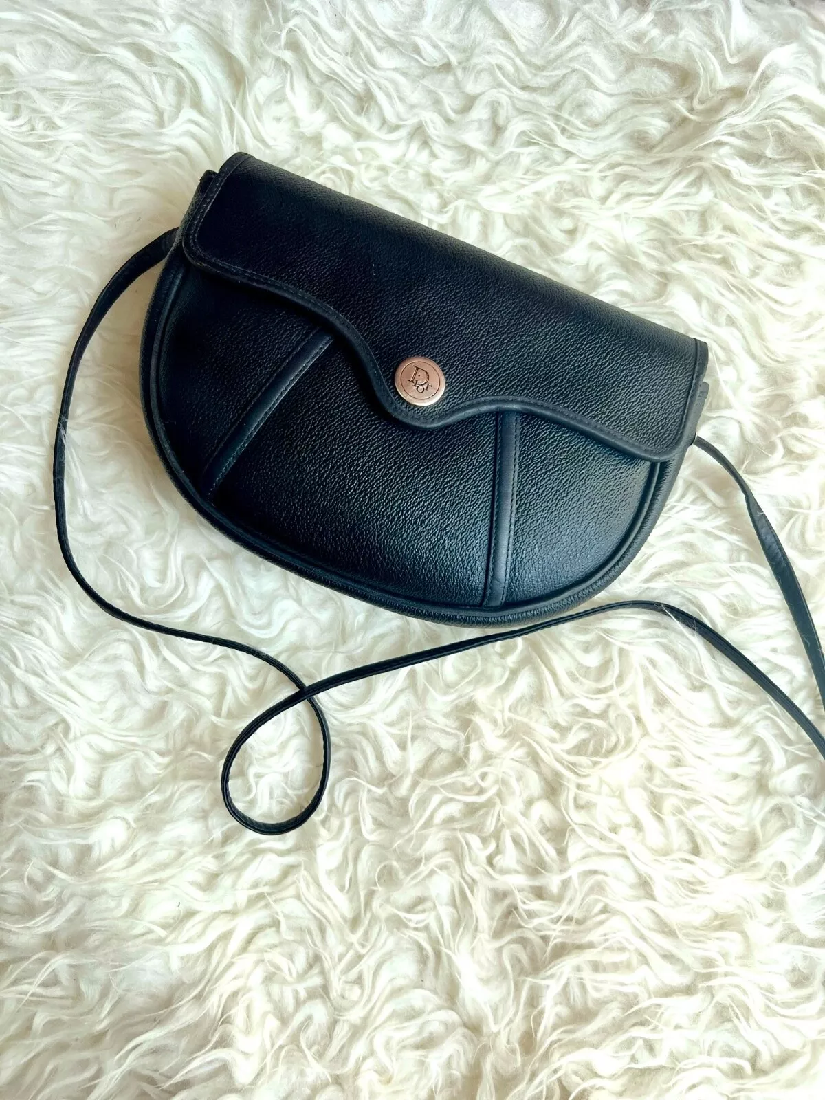 ? VENTE ? CHRISTIAN DIOR sac bandoulière vintage toile cuir nid d'abeille bleu marine