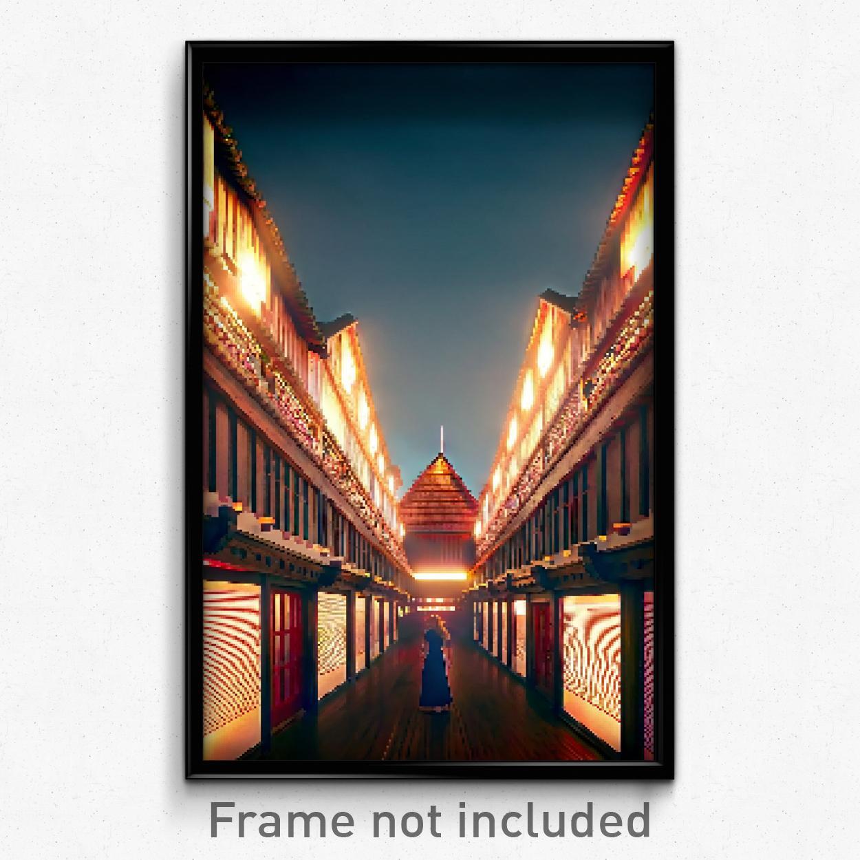 Pixel Art Poster - Outrageous Longhouse (8 Bit Psychedelic Video Game Print)