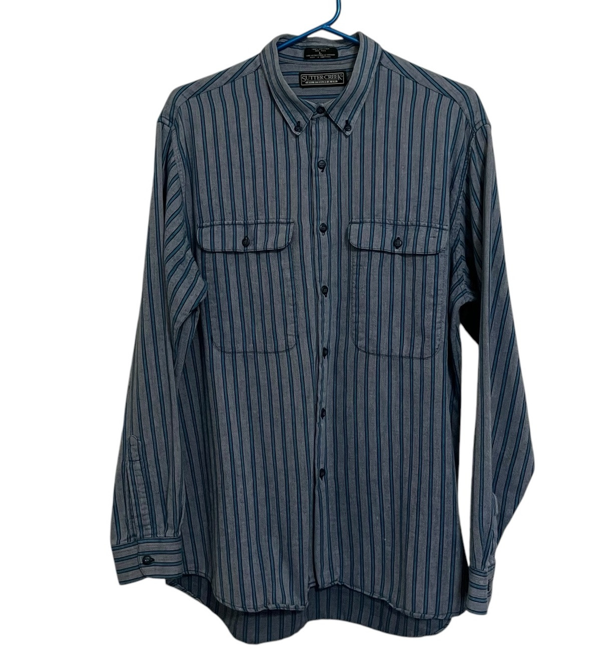 Sutter Creek Levi’s | Vintage Blue & Gray Striped Flannel Long Sleeve Shirt Larg