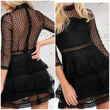 I Saw It First Black Lace Mini Dress UK 8 Sheer Crochet Tiered Party