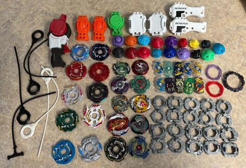 Beyblade Parts Lot 84 pcs Energy Layers Forge Discs Tips Plastic Metal Pulls