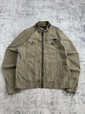 Superdry Jacke Herren Medium Grün Canvas Biker Full Zip Leicht Freizeit