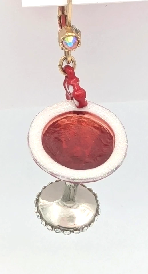 Betsey Johnson Mismatched Peppermint Martini Drop/Dangle Earrings w/Pink Bow - Image 2 of 4