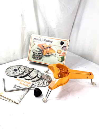 Vtg Mouli Salad Maker Box  Orange Complete Set 5 Disc Rotary Grater France FrShp
