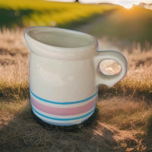 Vintage Collectible McCoy Pottery, #1414, Creamer Pink and Blue Stripes USA - Picture 9 of 10