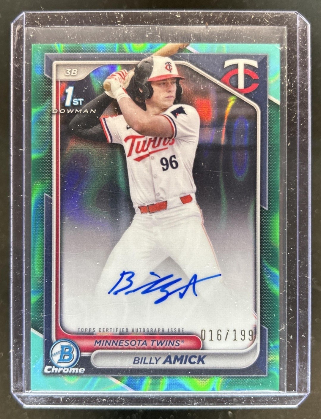 2024 Bowman Draft Billy Amick Chrome Auto Aqua Lava Refractor 1st #/199 Twins