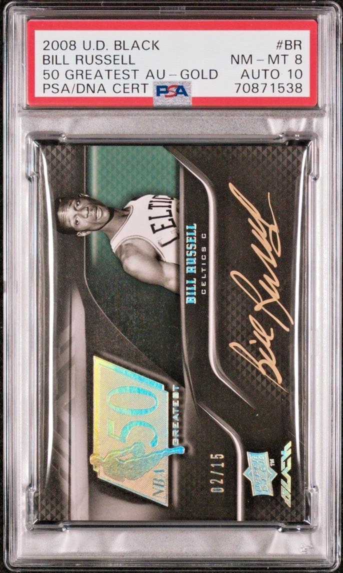 Bill Russell Autographed Signed Boston Celtics 2008-09 UD Black Gold 50 Greatest Auto/ /15 PSA 8/10 Pop 1 
