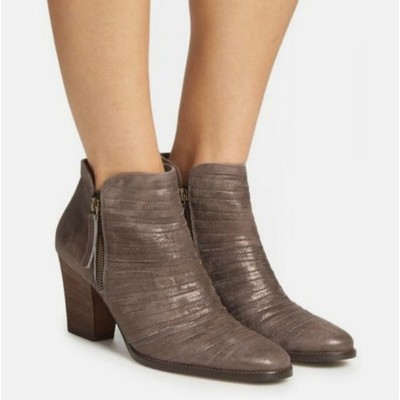 Paul Green Grey Suede Pleated Laser Cut Ankle Boots Block Heel Womens Size 7