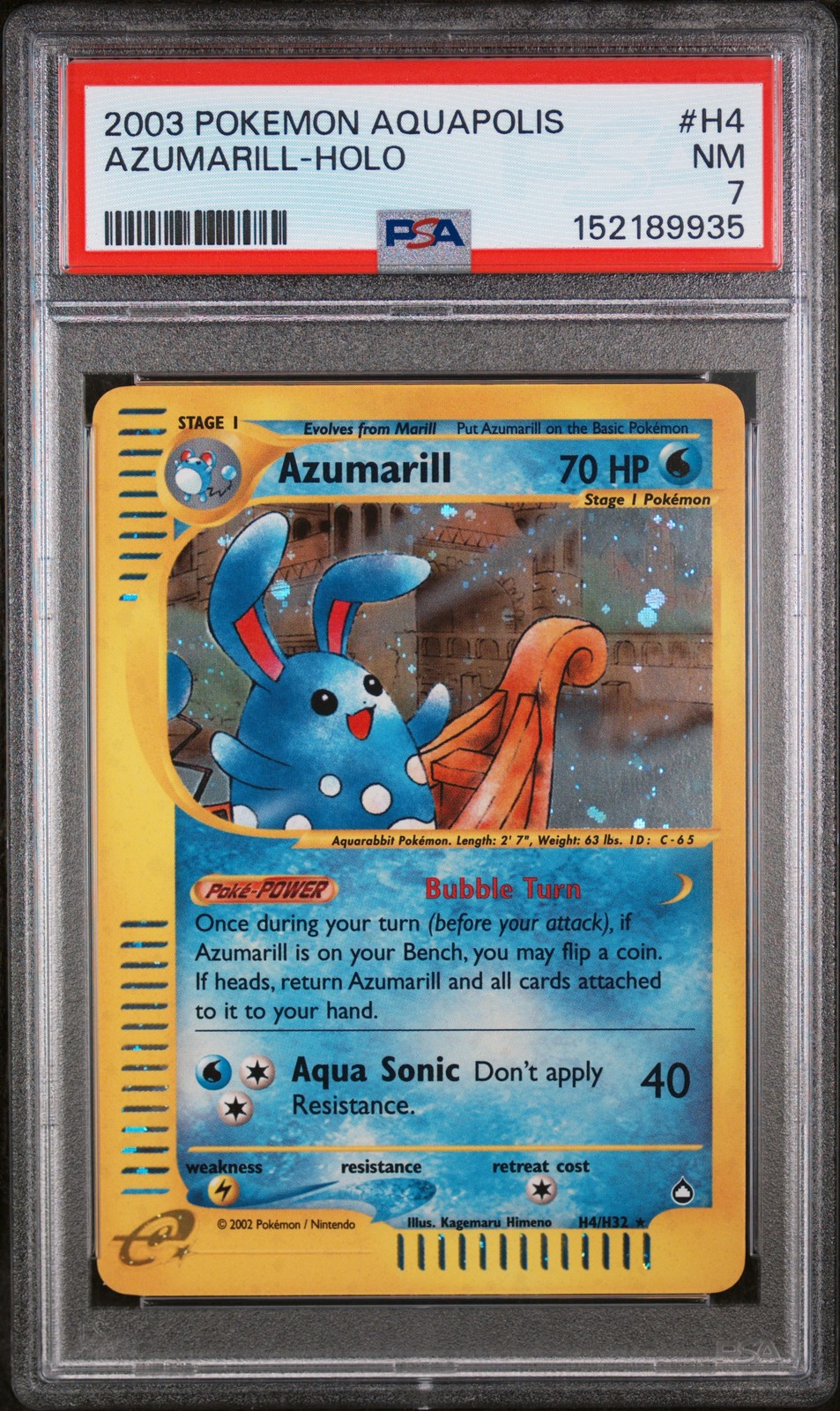 2003 POKEMON AQUAPOLIS #H4 AZUMARILL-HOLO PSA 7