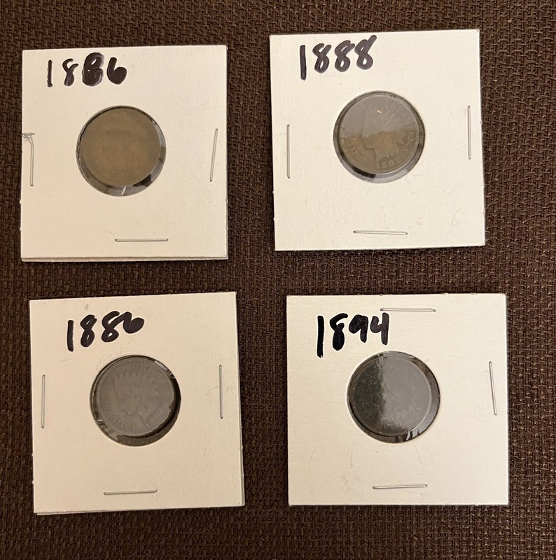 Two (2) 1886, 1888 & 1894 Indian Head Cents (4 Coin Lot). Great Coins!