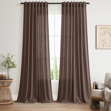 Linen Curtains 96X52 Inches Long 2 Panel Set Coffee color
