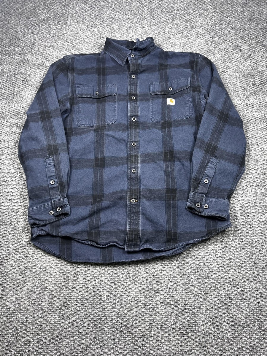 Carhartt Shirt Mens Medium Blue Plaid Flannel Loose Fit Button Down Workwear