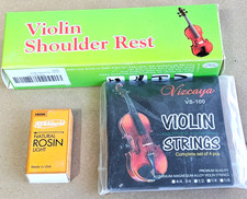NEW Vizcaya VS-100 violin strings 2 sets, D'Addario light rosin, shoulder rest
