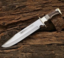 Cuchillo Bowie gigante hecho a mano de 18" mango de cuerno acero al carbono con funda de cuero caza