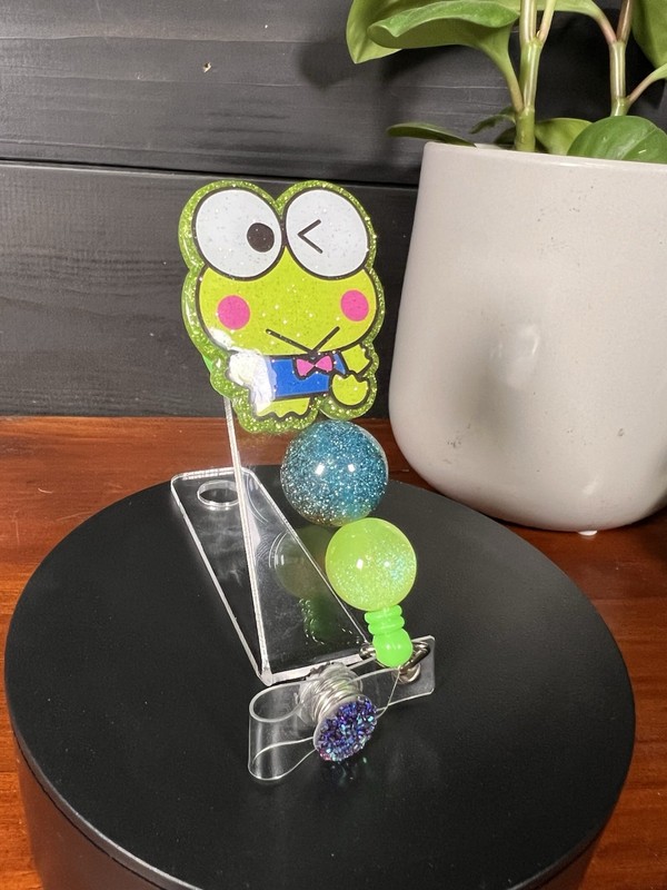 Hand Crafted Badge Reel Retractable Winky Frog