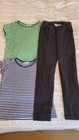 3 pc lot Hanna Andersson striped t shirts tops and black pants sz 140 10-12 b3 — photo 1