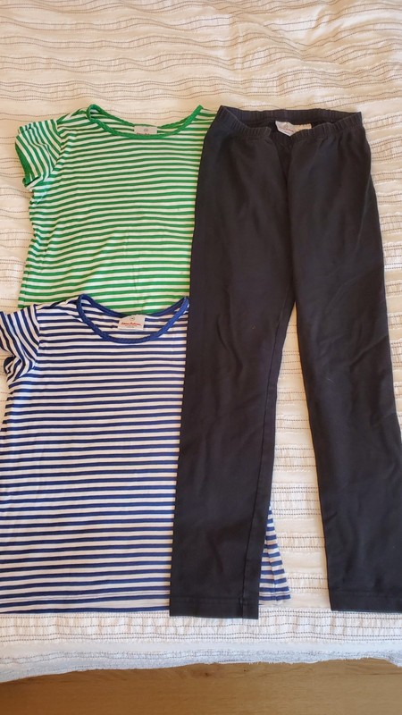 3 pc lot Hanna Andersson striped t shirts tops and black pants sz 140 10-12 b3