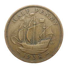 Great Britain Half Penny 1938 Bronze Coin George VI