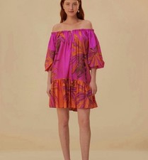 FARM RIO Beach Forest Pink Off The Shoulders Dress