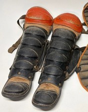 Vintage Wilson Baseball 1950s Catcher Gear Shin Guards Black And Orange USA