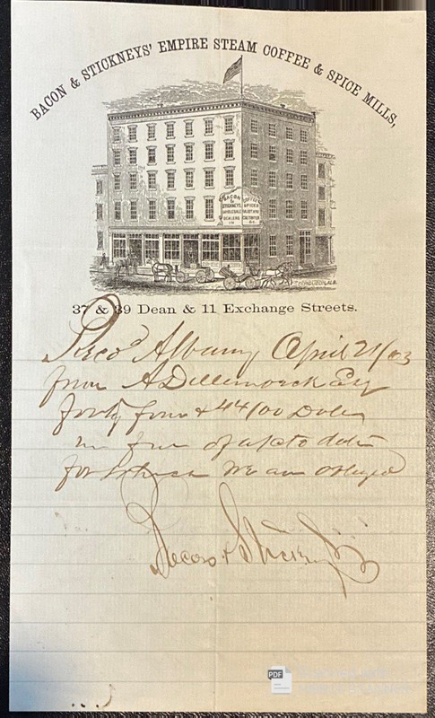 ALBANY, NY ~ Bacon & Stickney’s Coffee & Spice Mills ~ Illus. Letter Sheet 1863