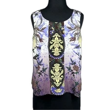 Citron Santa Monica 100% Silk Sleeveless Tank Top Blouse Abstract Floral Size MP