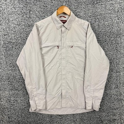 Simms Shirt Mens Large Gray Nylon Button Up Vented Fishing Guide Long Sleeve L