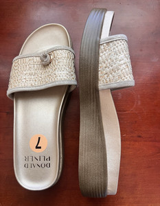 Donald Pliner Women's Slide Wedge Sandals Woven Buckle Beige/Gold US 7