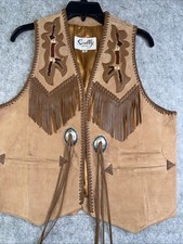 VTG RARE Mens Scully Suede Leather Fringe Beaded Western Vest Sz 38 Men  s