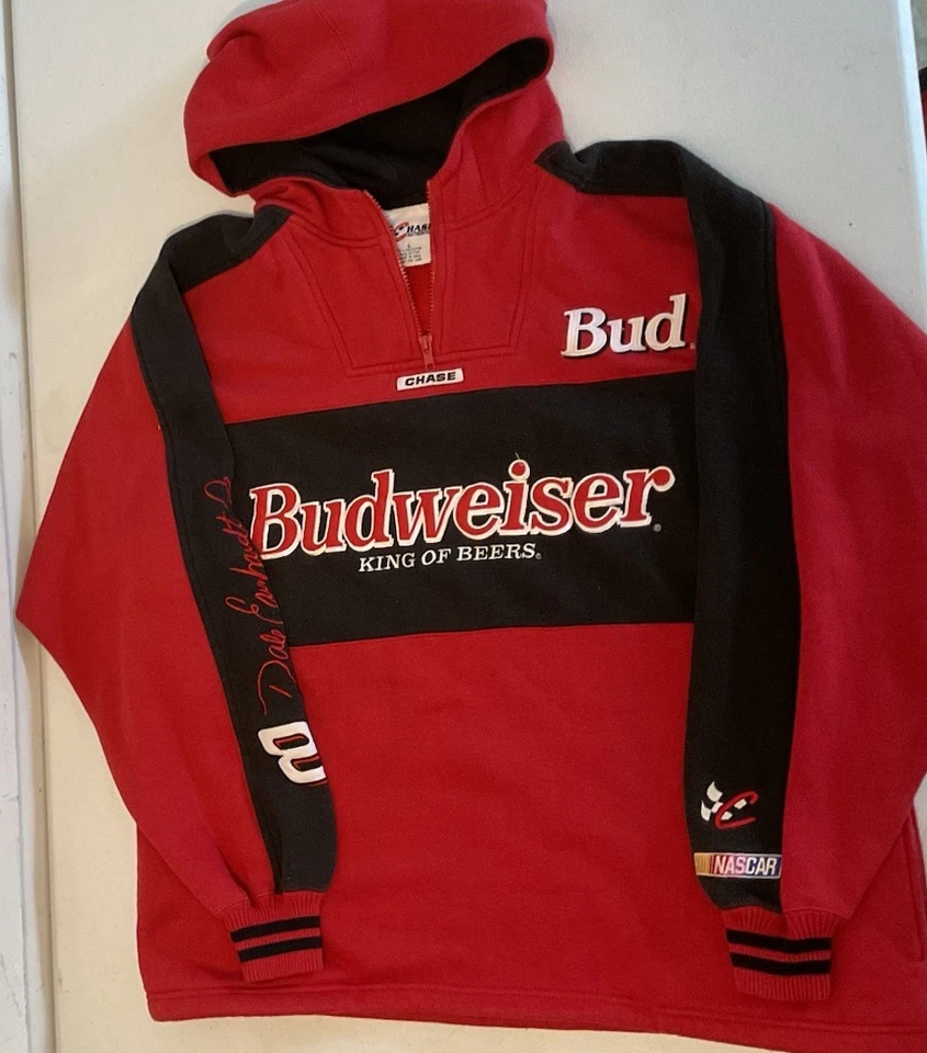 Sudadera con Capucha Vintage Chase Dale Earnhardt Jr. Budweiser Talla Grande Roja 1/4 Cremallera Nascar Foto 2 de 4