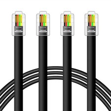15ft Phone Cord RJ9/RJ10/RJ22 4P4C Male To Male Straight Cable Black 2 PCS