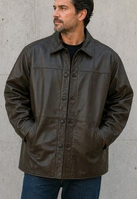 Centigrade Leather Jacket Brown Size 3X Lined Button Down Coat