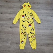 Pokemon Pikachu Hooded Fleece Union Suit Pajamas Costume Yellow Kids Size 8