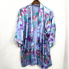 Vintage y2k Fredericks Of Hollywood Robe Womens OS Satin Kimono Boho Floral READ
